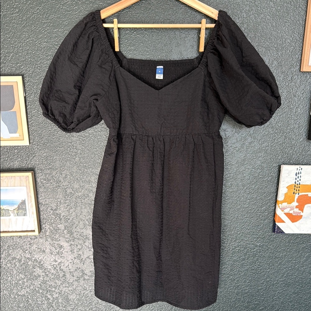 Old Navy Black Puff Sleeve Sundress Sweetheart Neckline